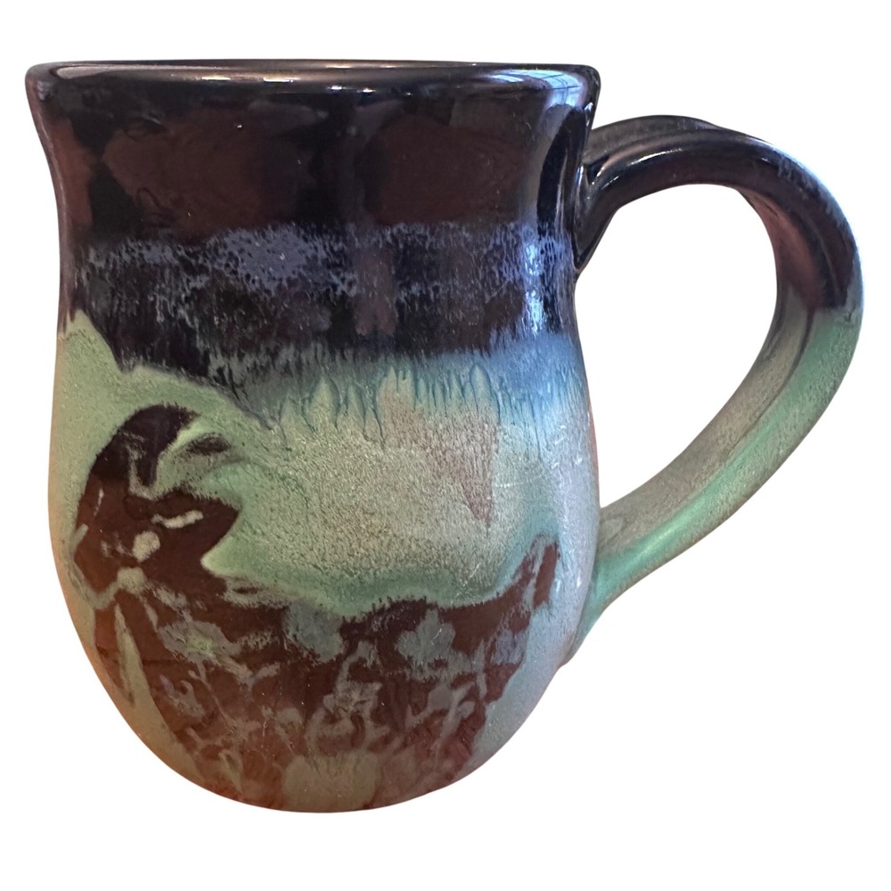Lisa White Studio Pottery Mug Green Brown Signed Art Ceramic 2022